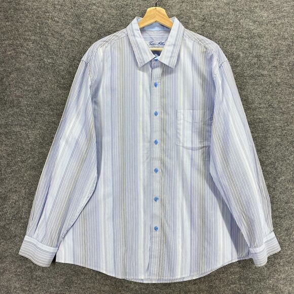 Fasso Ella Shirt Men 2XL  18-18.5 Blue Striped Button Up Collared - Picture 1 of 10